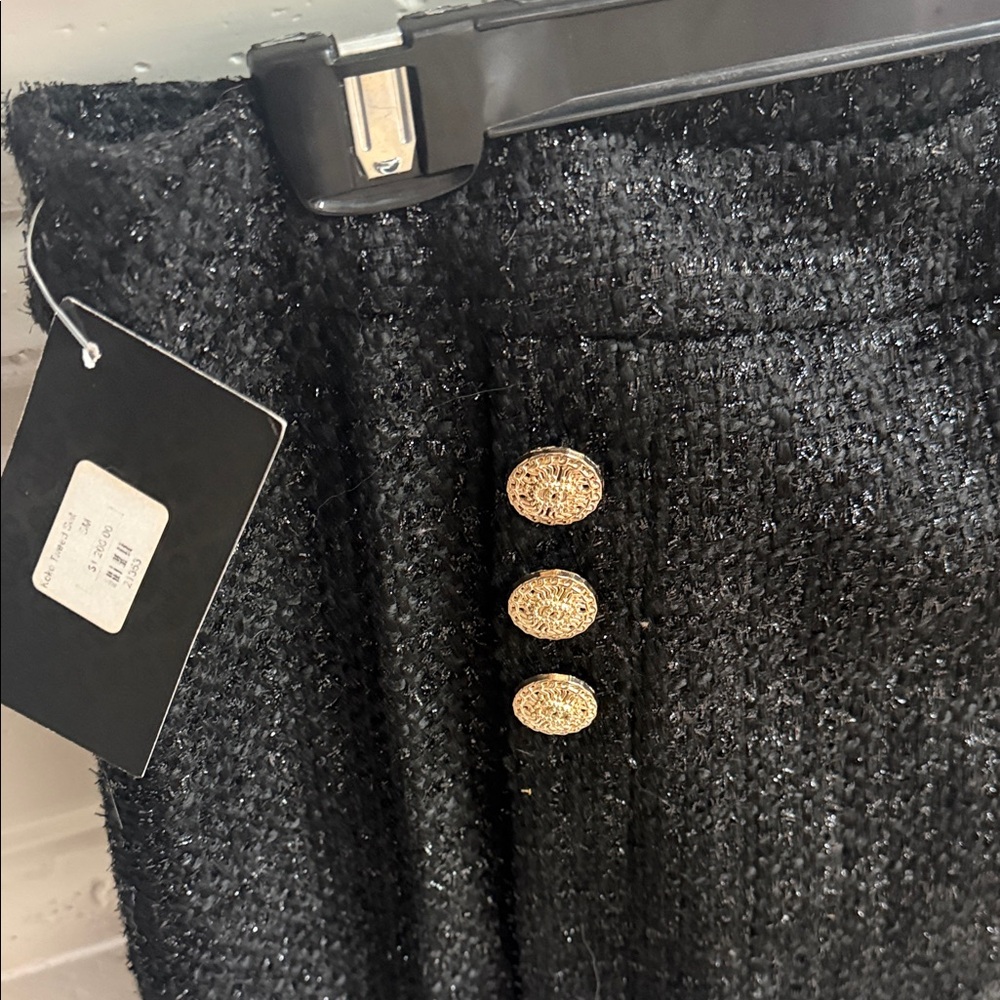 Koko Black Tweed Midi Skirt with Gold Buttons.